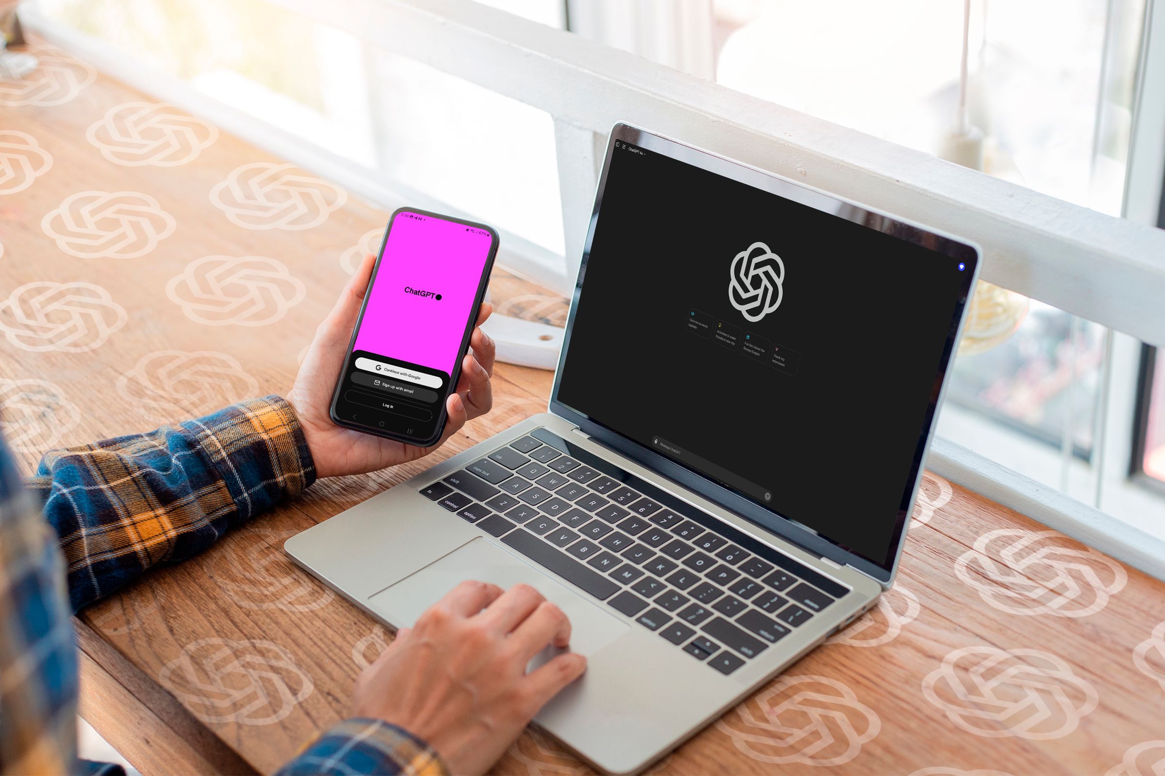 A phone and a Laptop with ChatGpt screen.