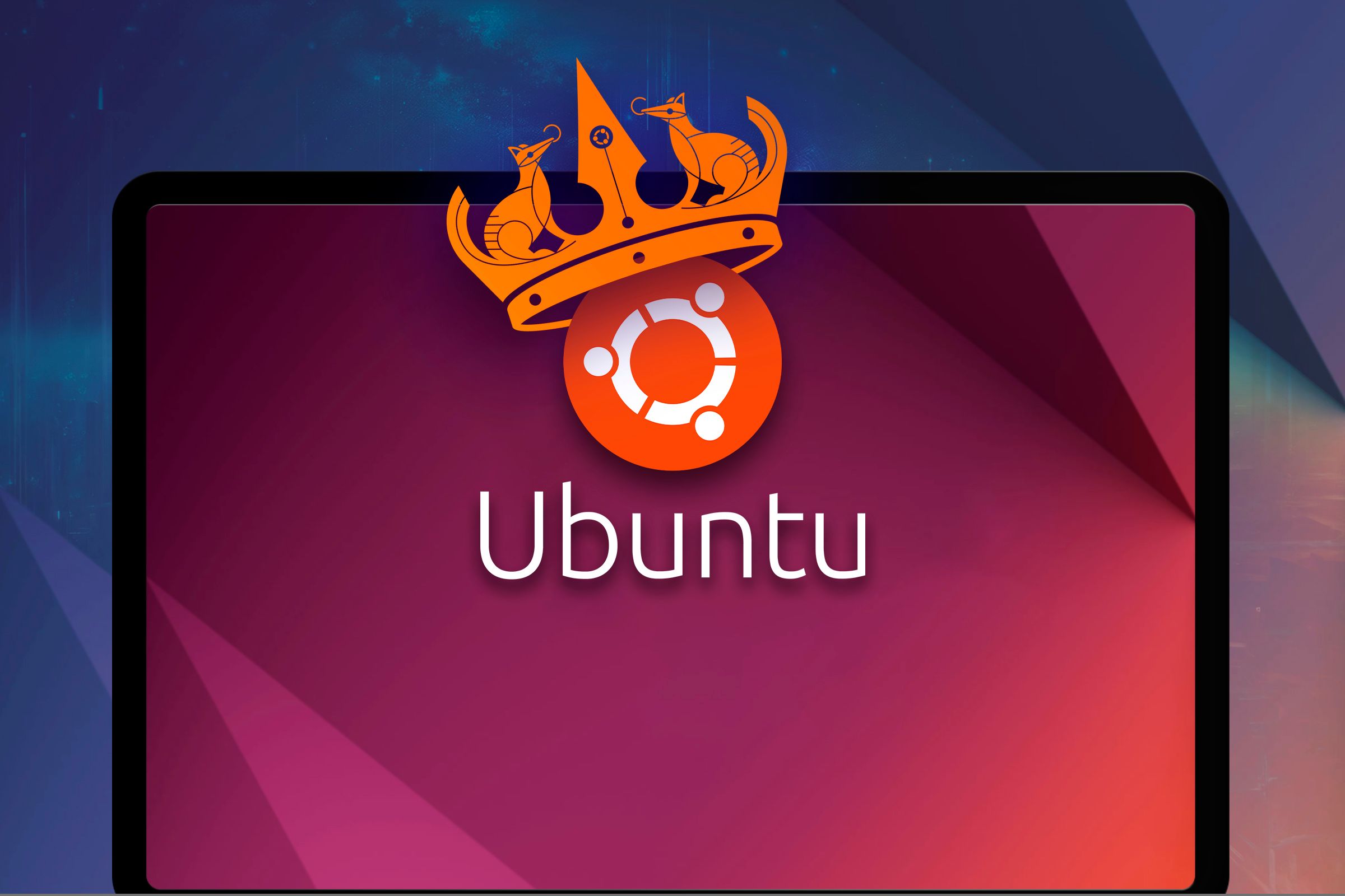 A screen with the Ubuntu logo and the crown of the Noble Numbat version under the logo.