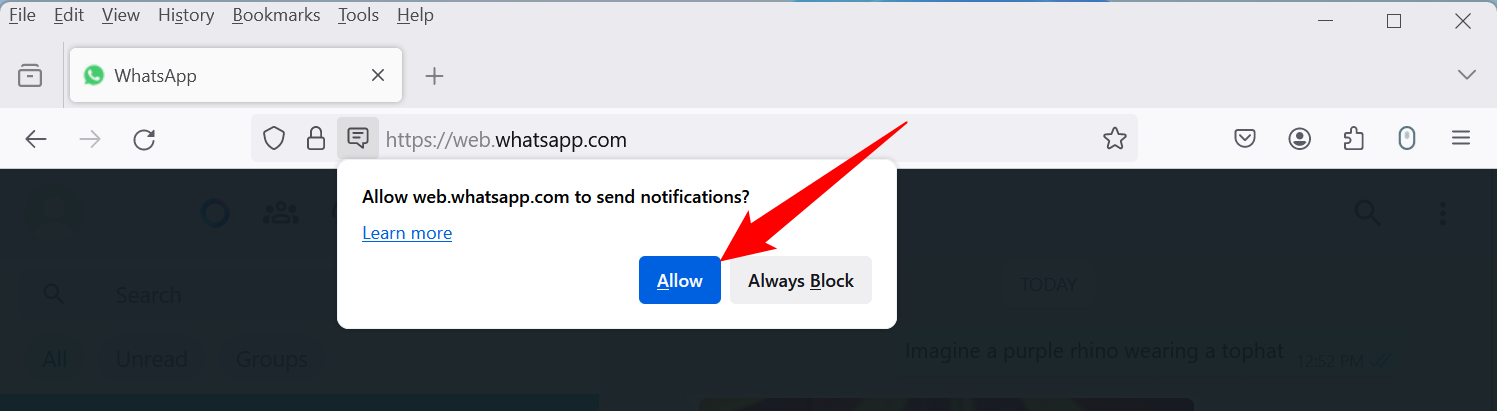 Tap 'Allow' on the warning about notifications.