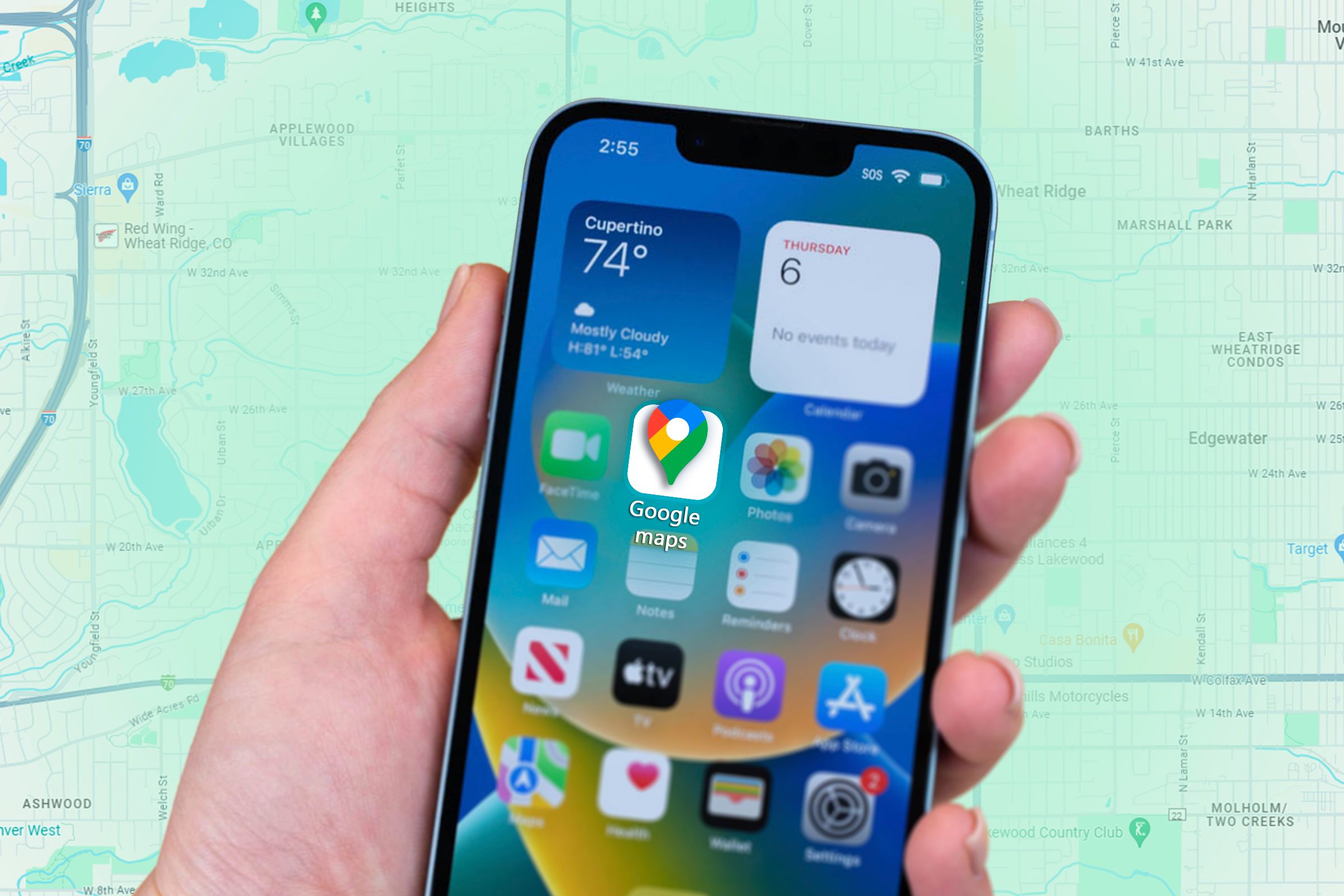 An iPhone with the Google Maps icon highlighted.