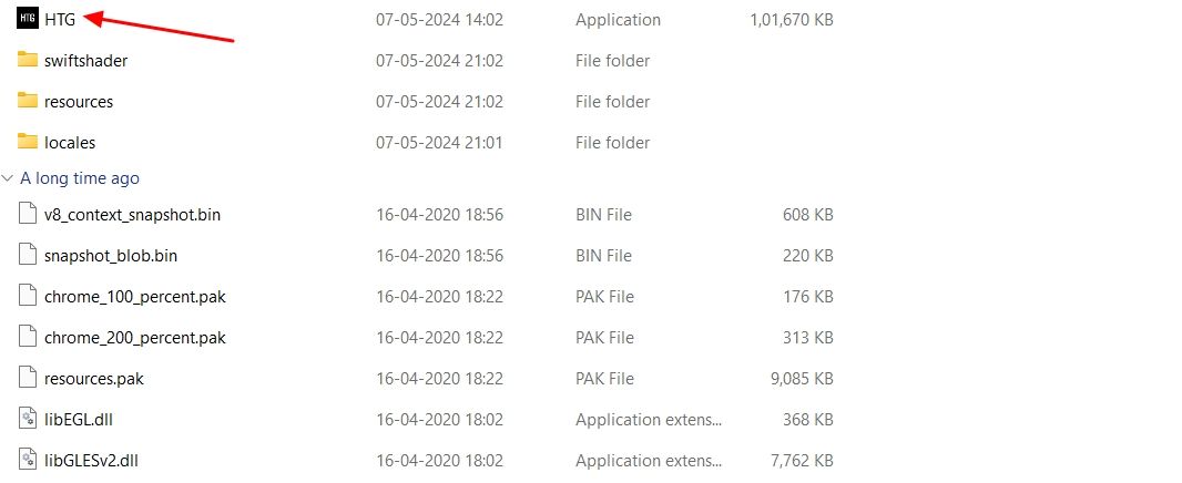App exe file in the Extracted folder.