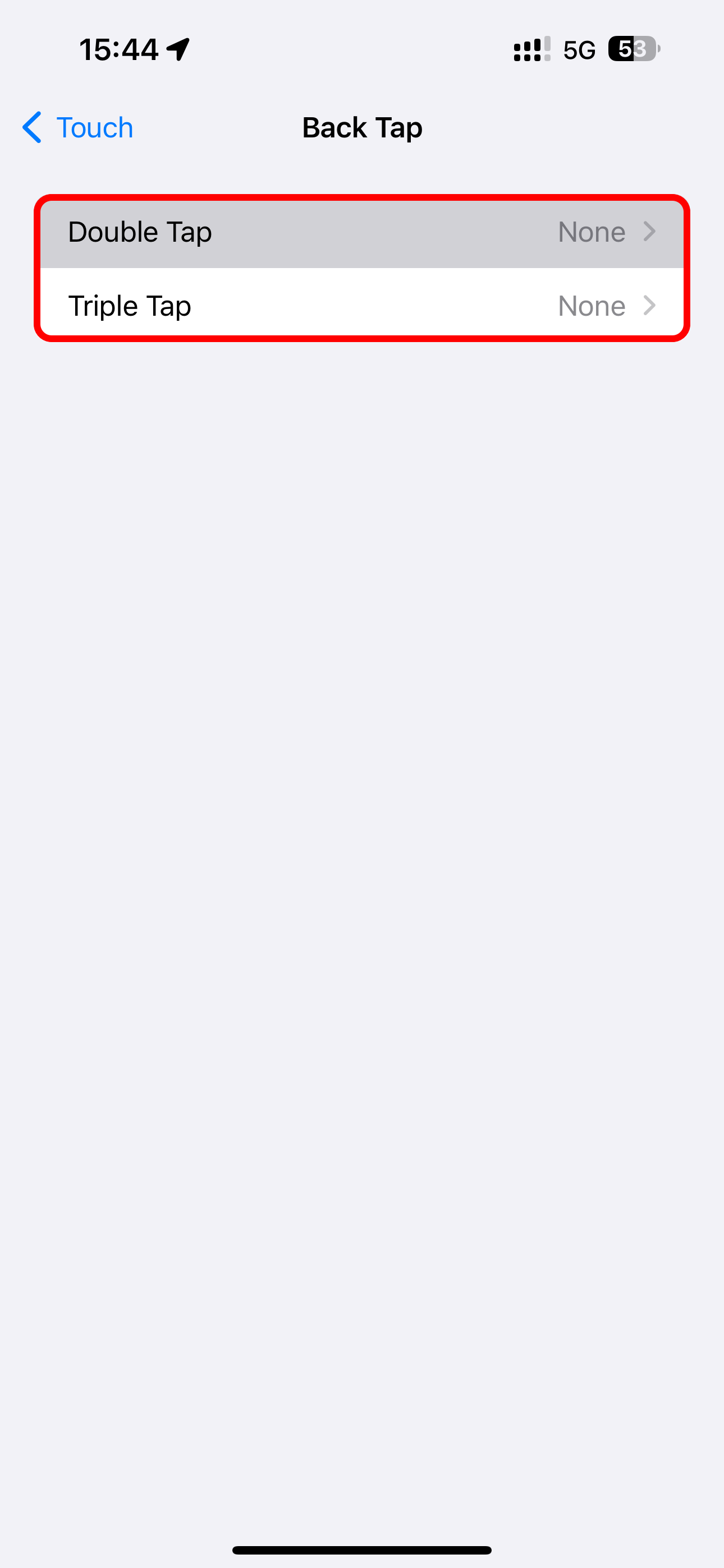 The Back Tap screen in the Accessibility section of the iPhone&rsquo;s Settings app.