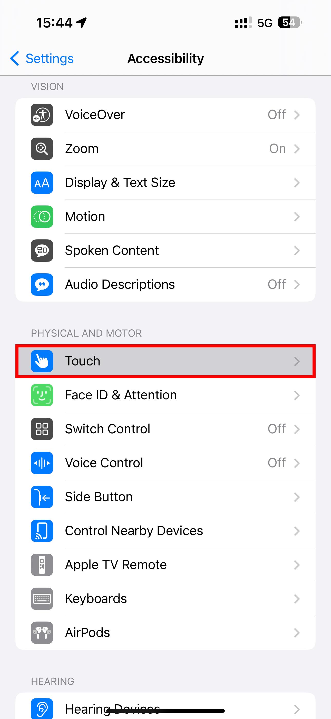The Accessibility section in the iPhone&rsquo;s Settings app.