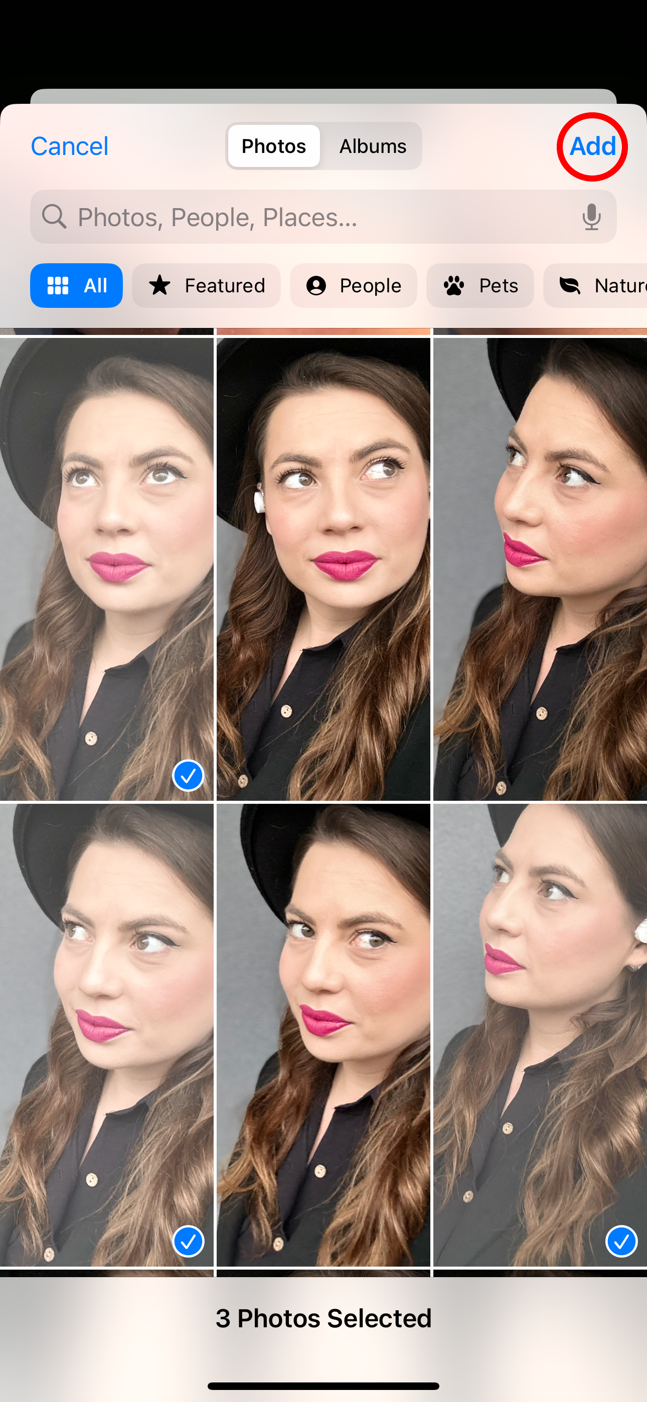 Adding individual images to a photo shuffle wallpaper on iPhone.