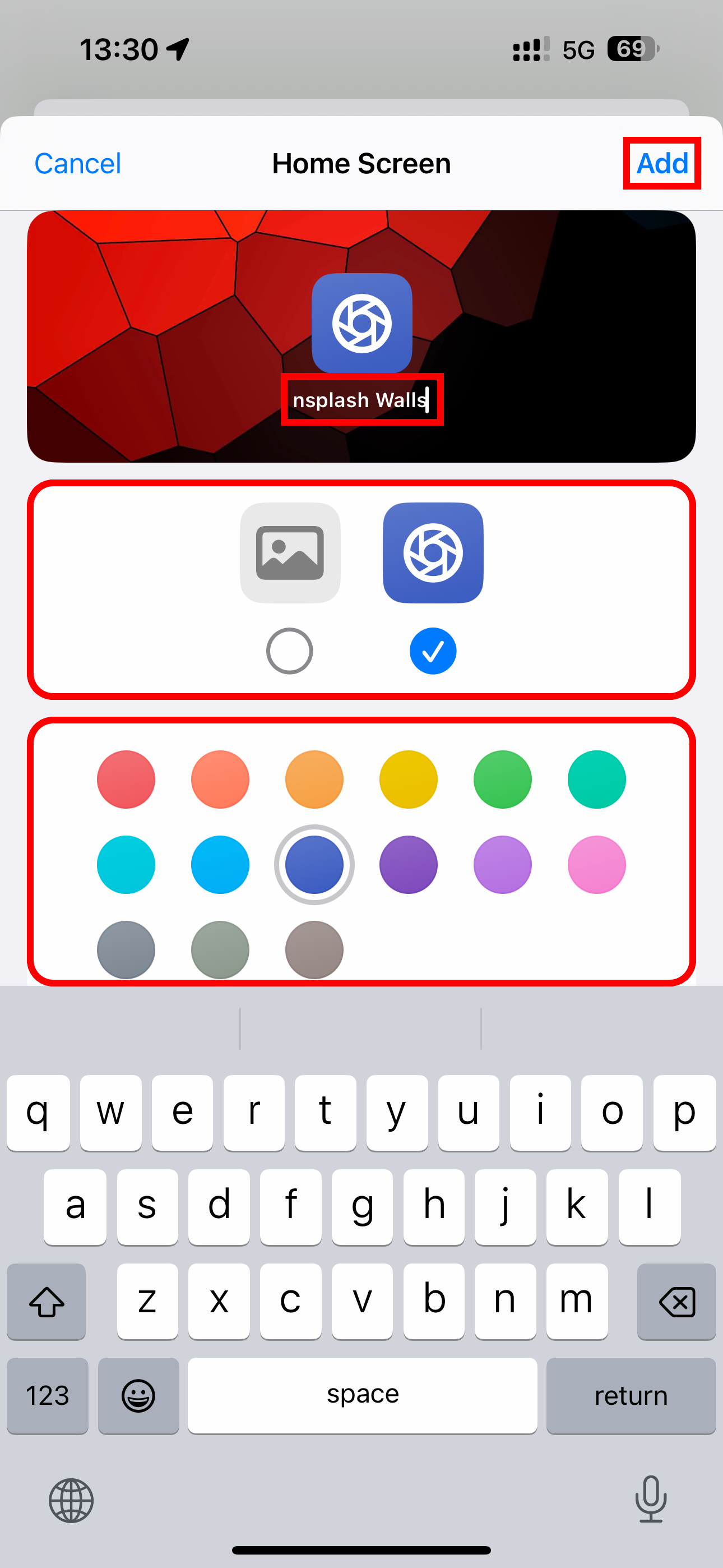 The Add to Home Screen options in Shortcuts for iPhone.