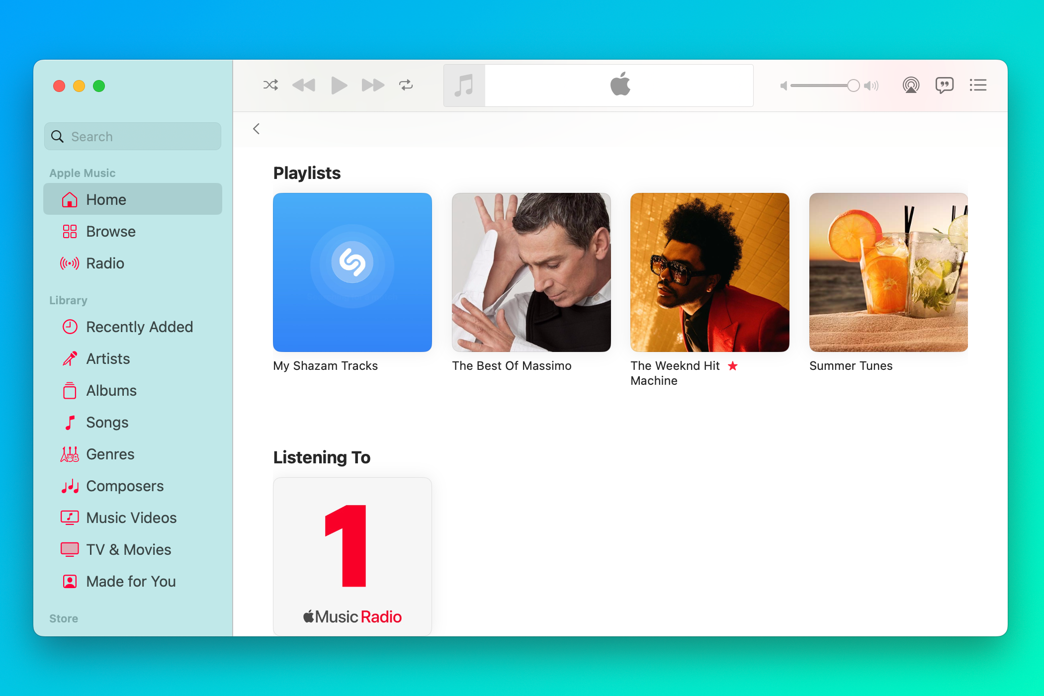 The Mac's Music app displaying shared playlists and listening activity on the user's profile.