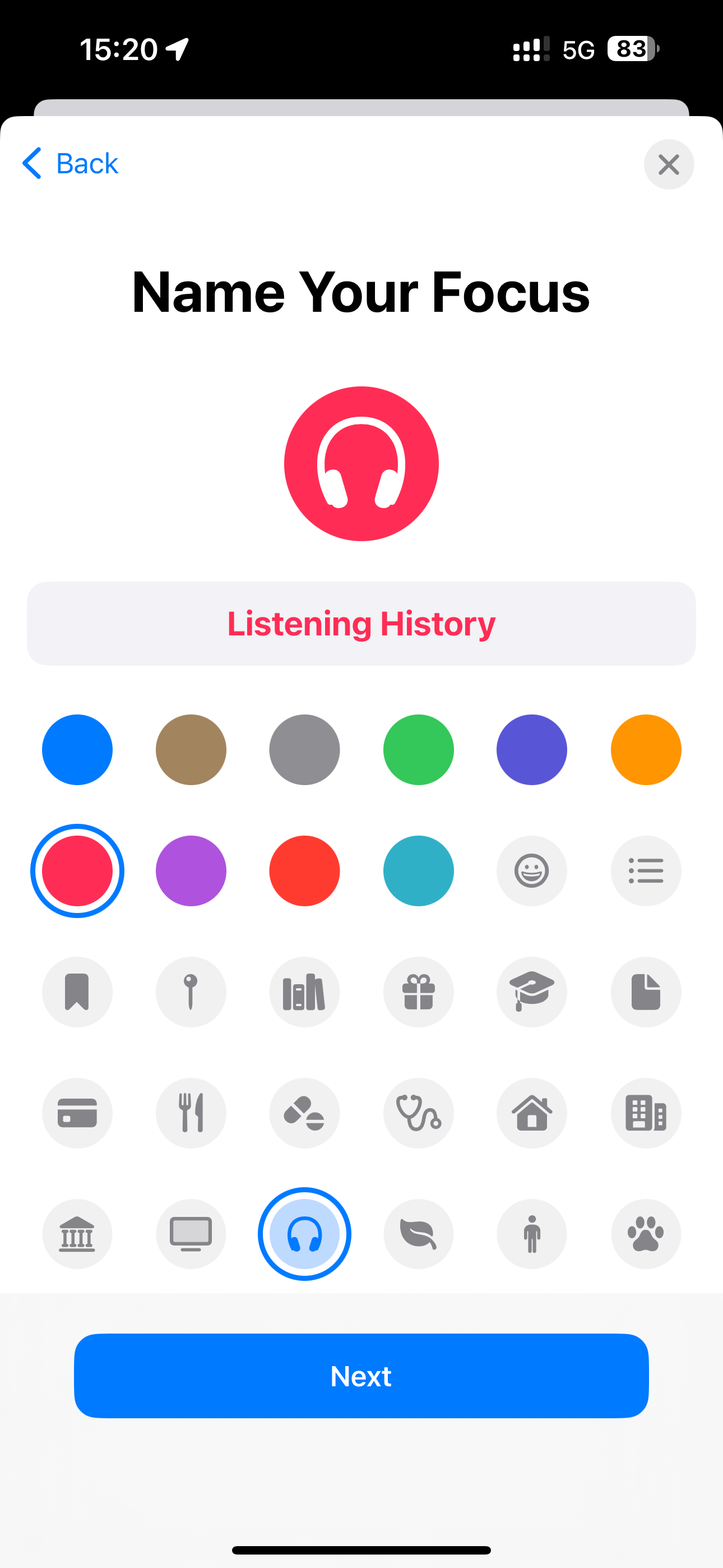 Editing Focus options in Settings on iPhone.