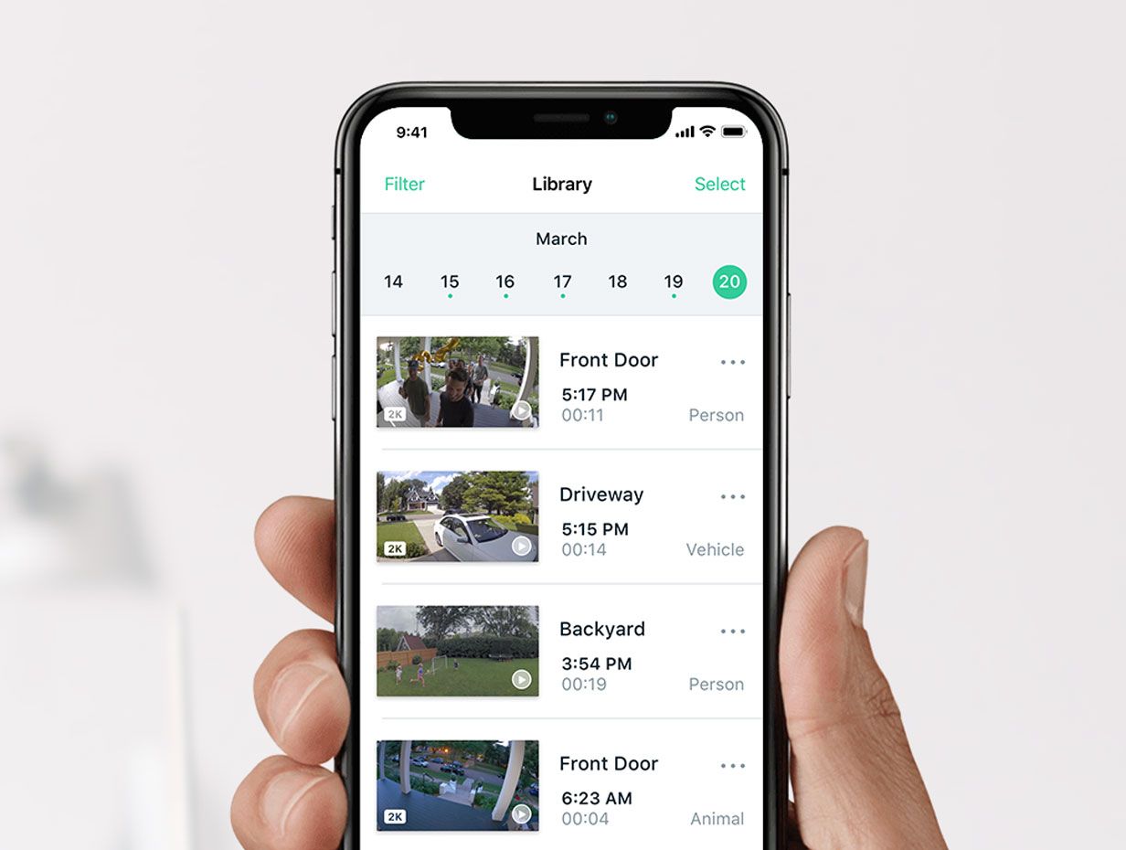 The Arlo app library showing available recorded videos.