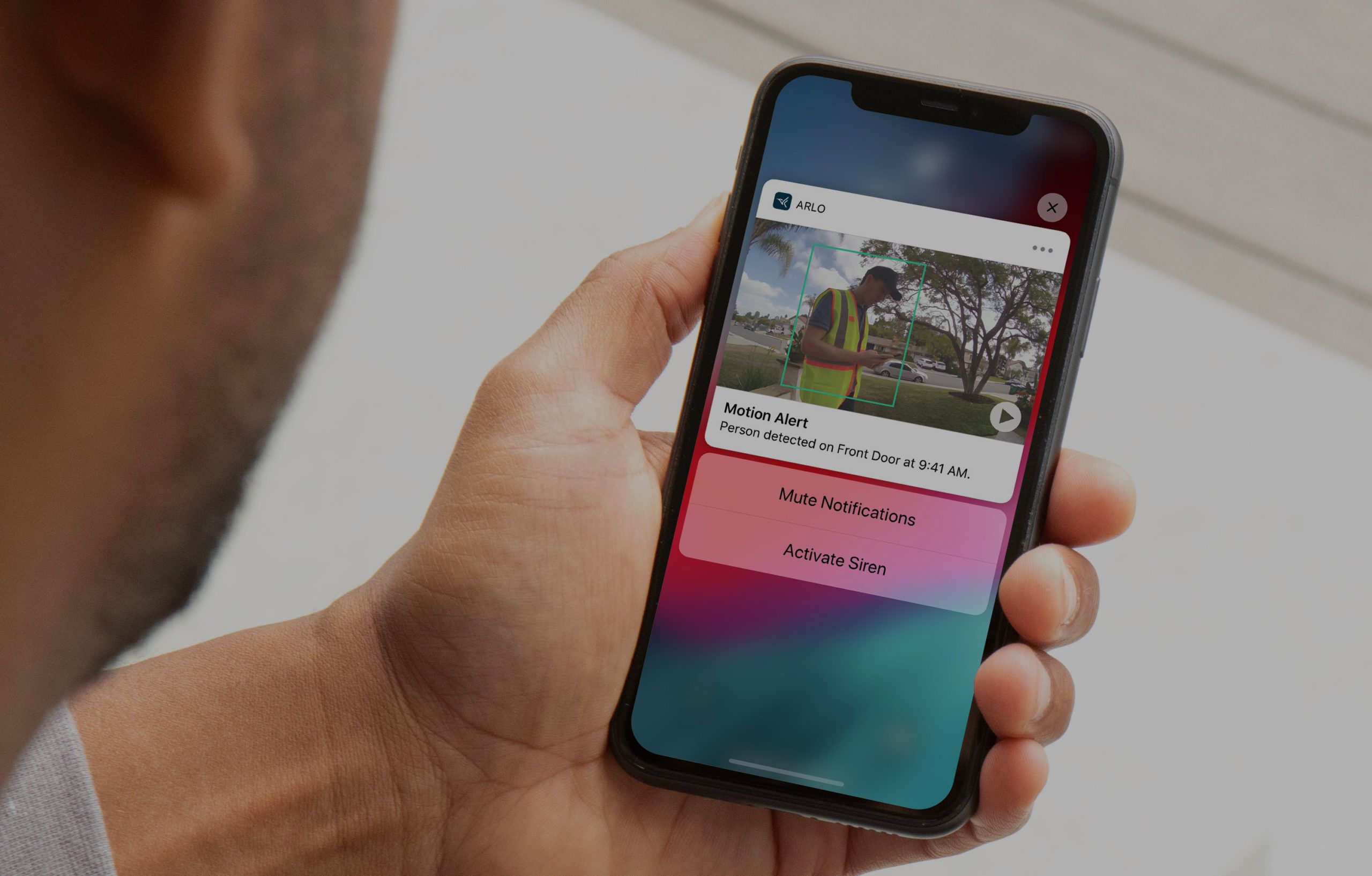 A notification from the Arlo app on an iPhone.