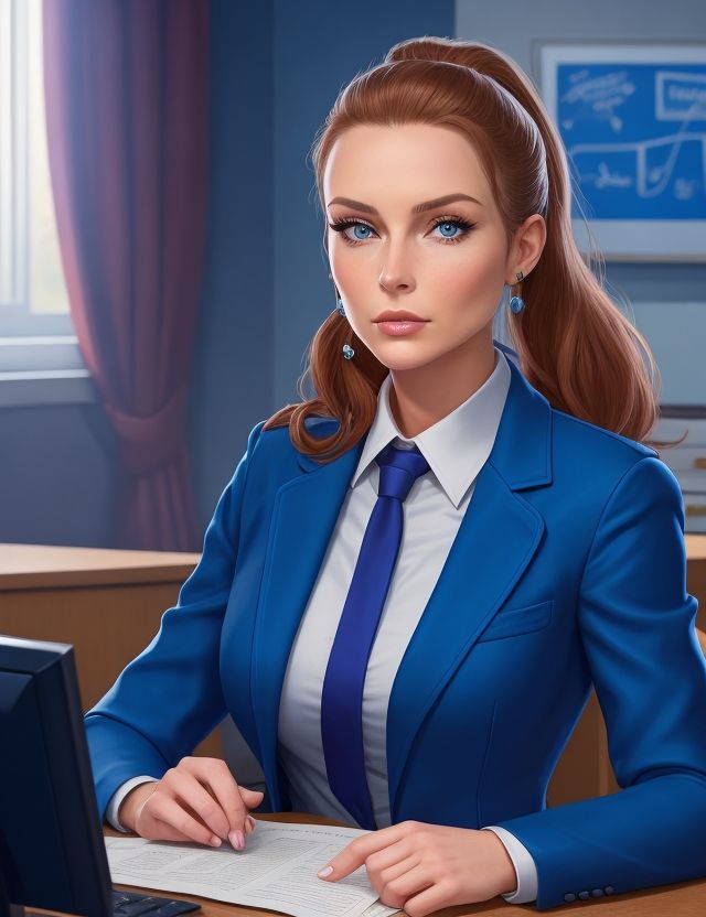 An AI art girl with brown hair, pale skin and blue eyes