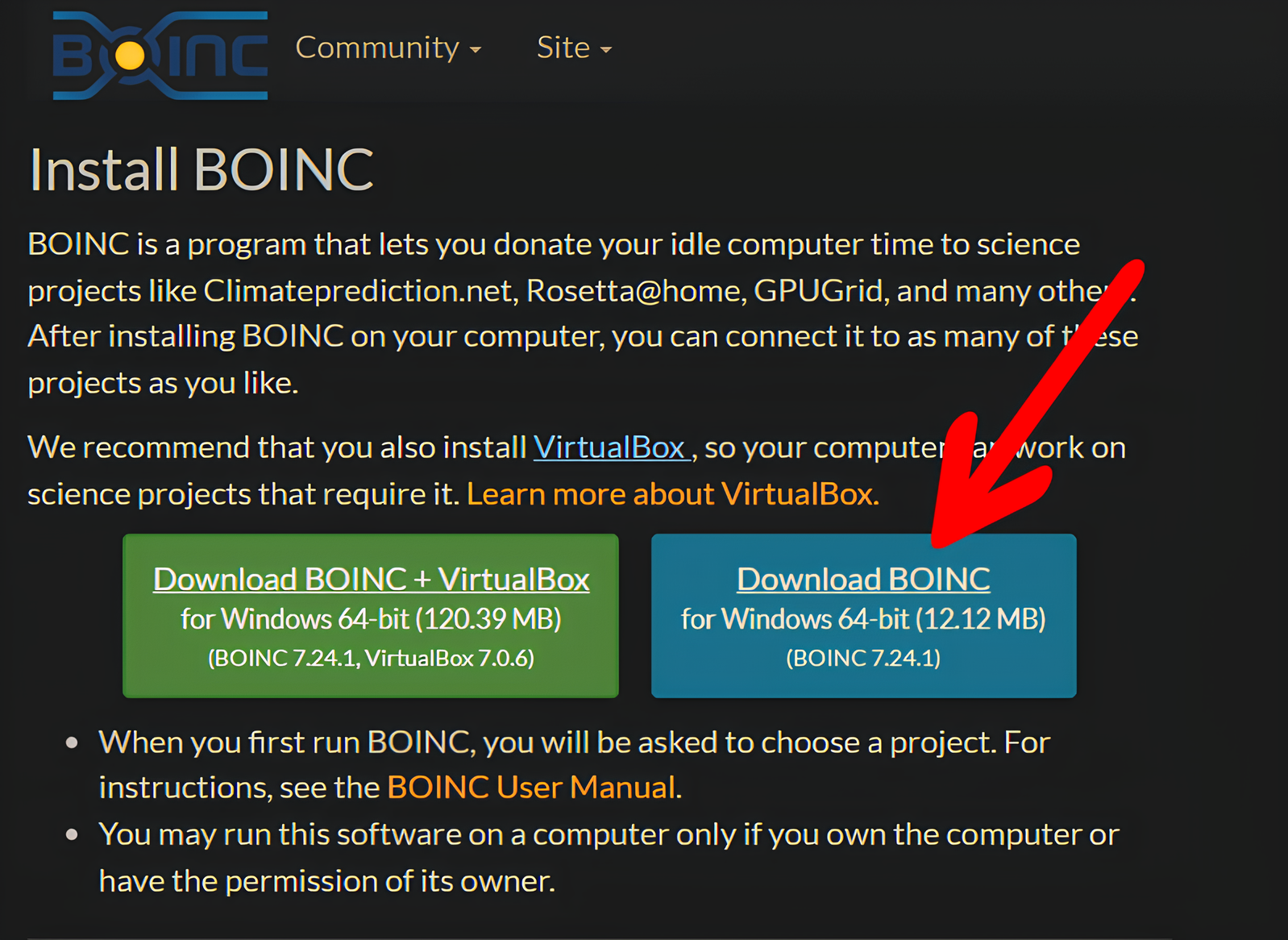 BOINC download button on the official page.