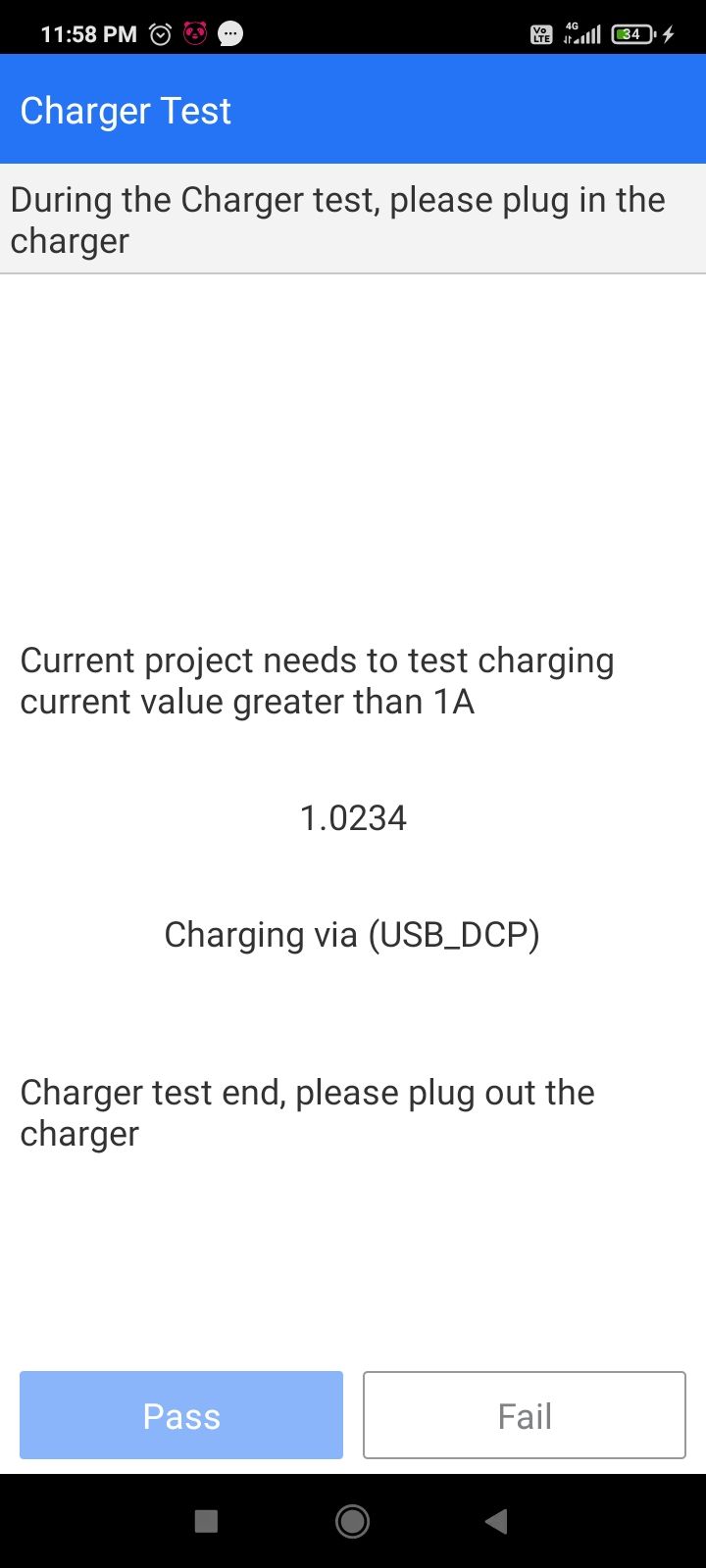 Charging port being tested on Android.