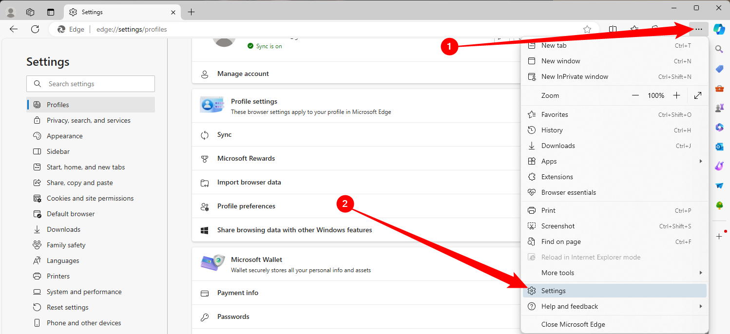 Click the three-dot menu icon, then click 'Settings.'