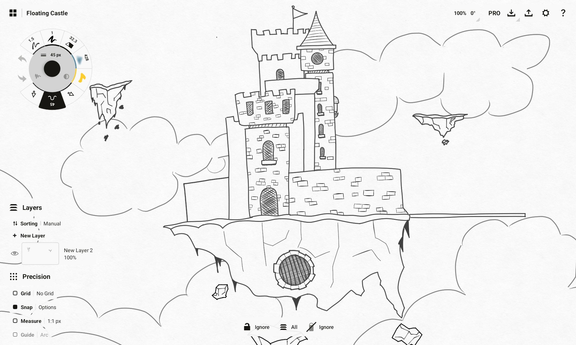 Drawing a floating castle in Concepts on Android.