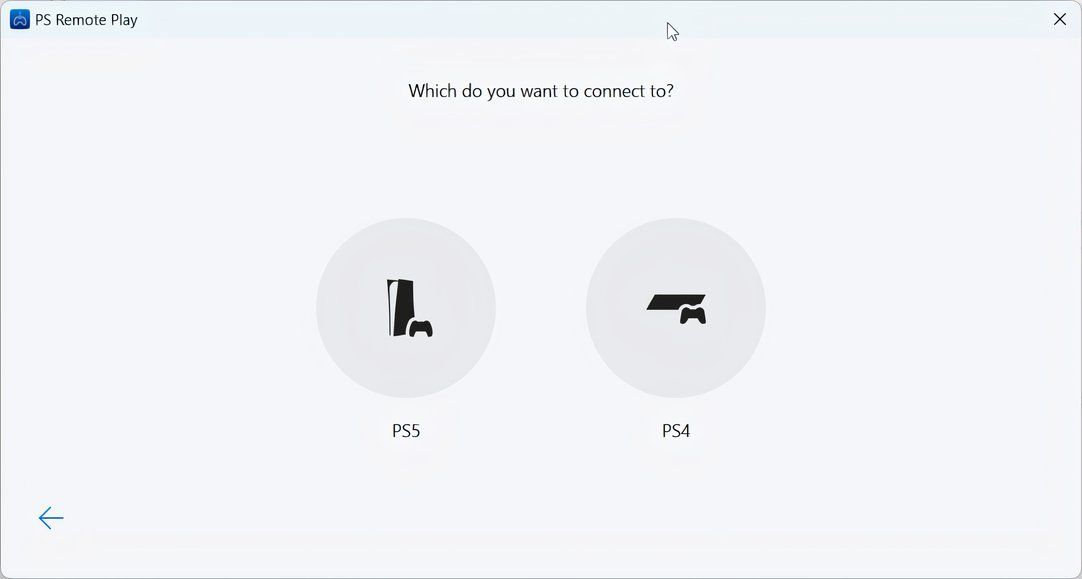 The console selection screen in the PS Remote Play.