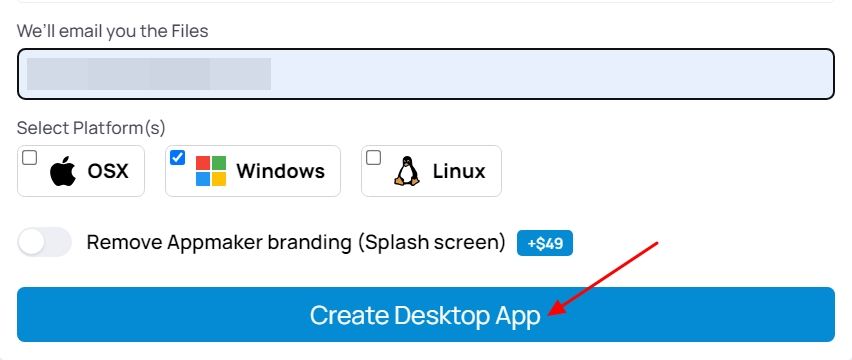 Create Desktop app option on the Web2Desk app.