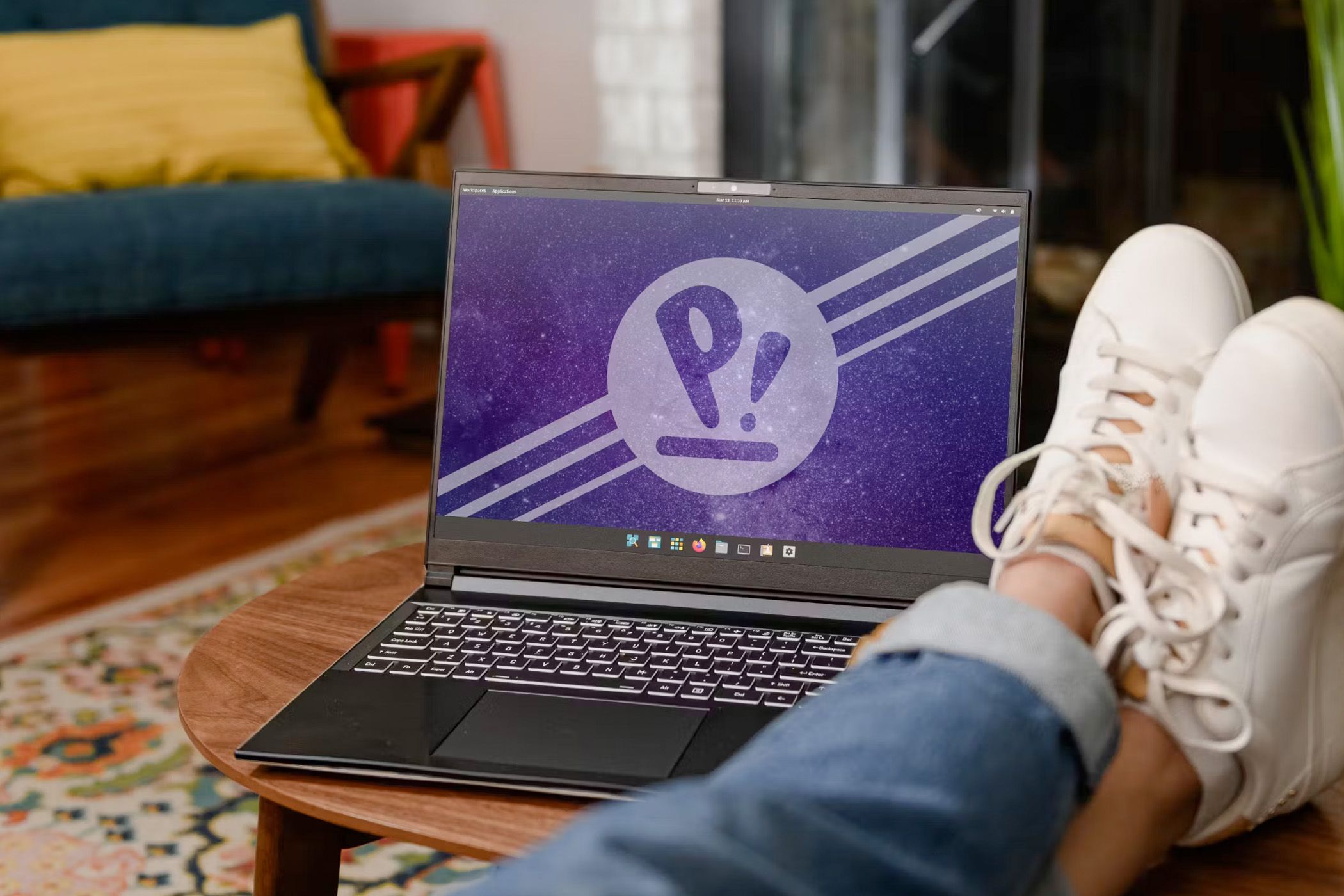 Black laptop on a table