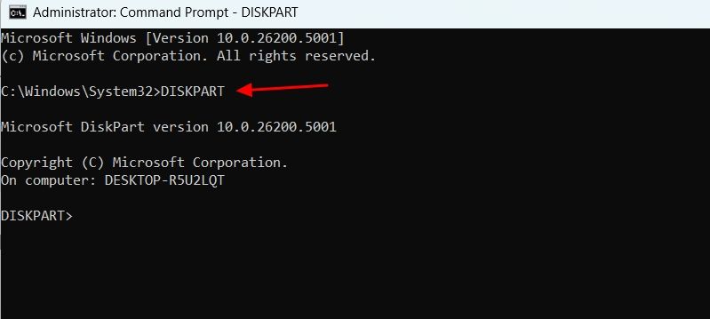 DISKPART command in Command Prompt.