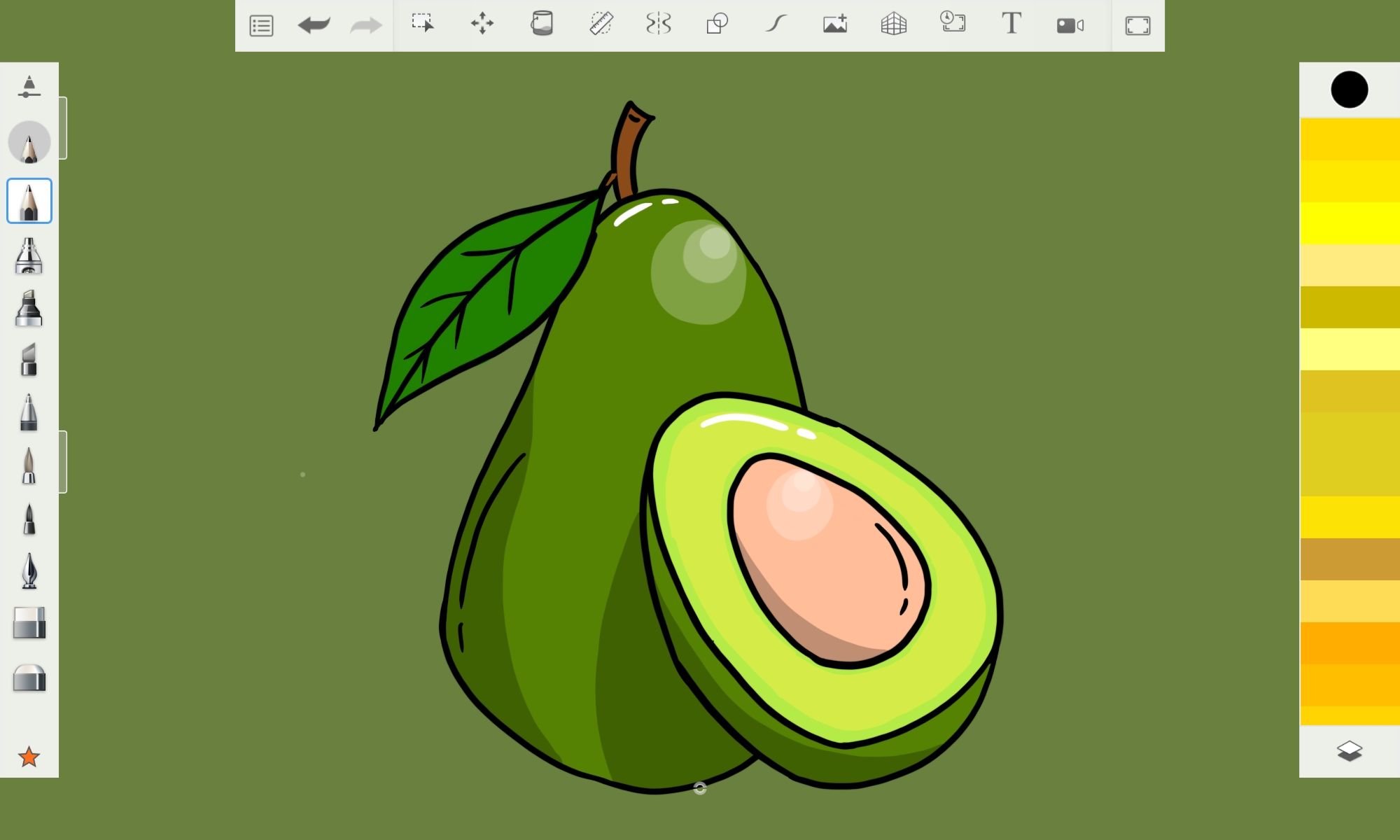 Drawing an Avocado in Sketchbook on Android.