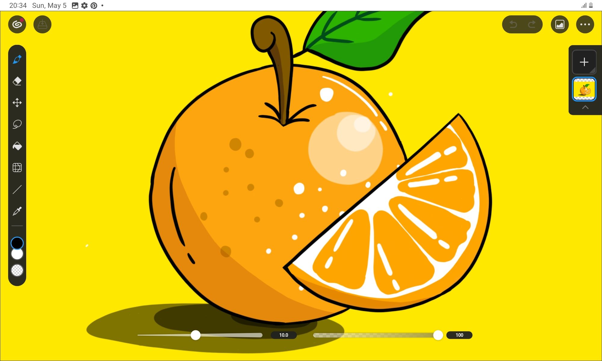 Drawing an orange in the Clip Studio Paint on Android.