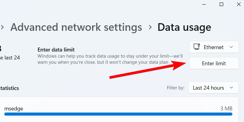 The "Enter Limit" button in advanced network settings.