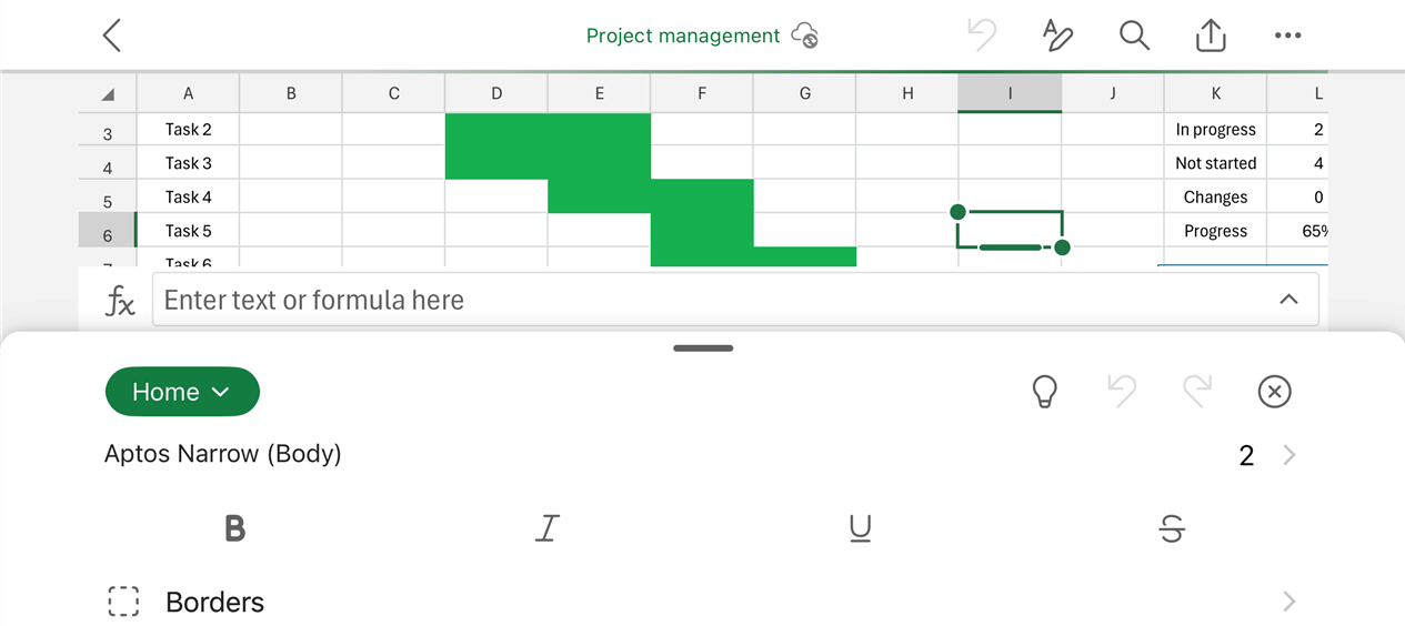 An Excel sheet on the iPhone mobile app, displayed in the horizontal position.