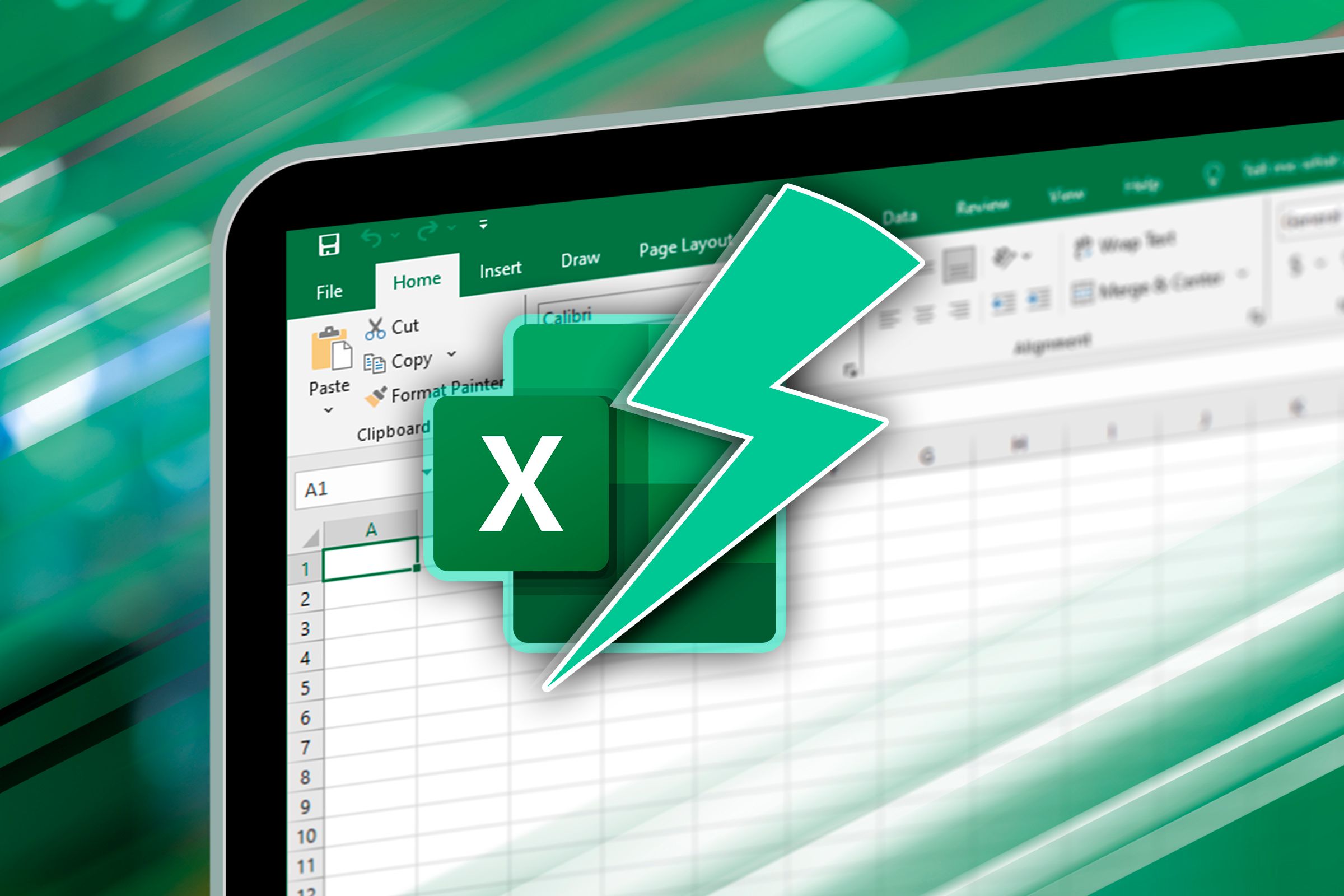 Excel spreadsheet in the background with the Excel icon and a speed symbol in the center.