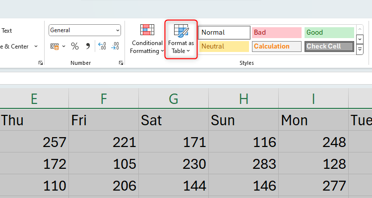 The Format As Table icon is highlighted in an Excel worksheet.