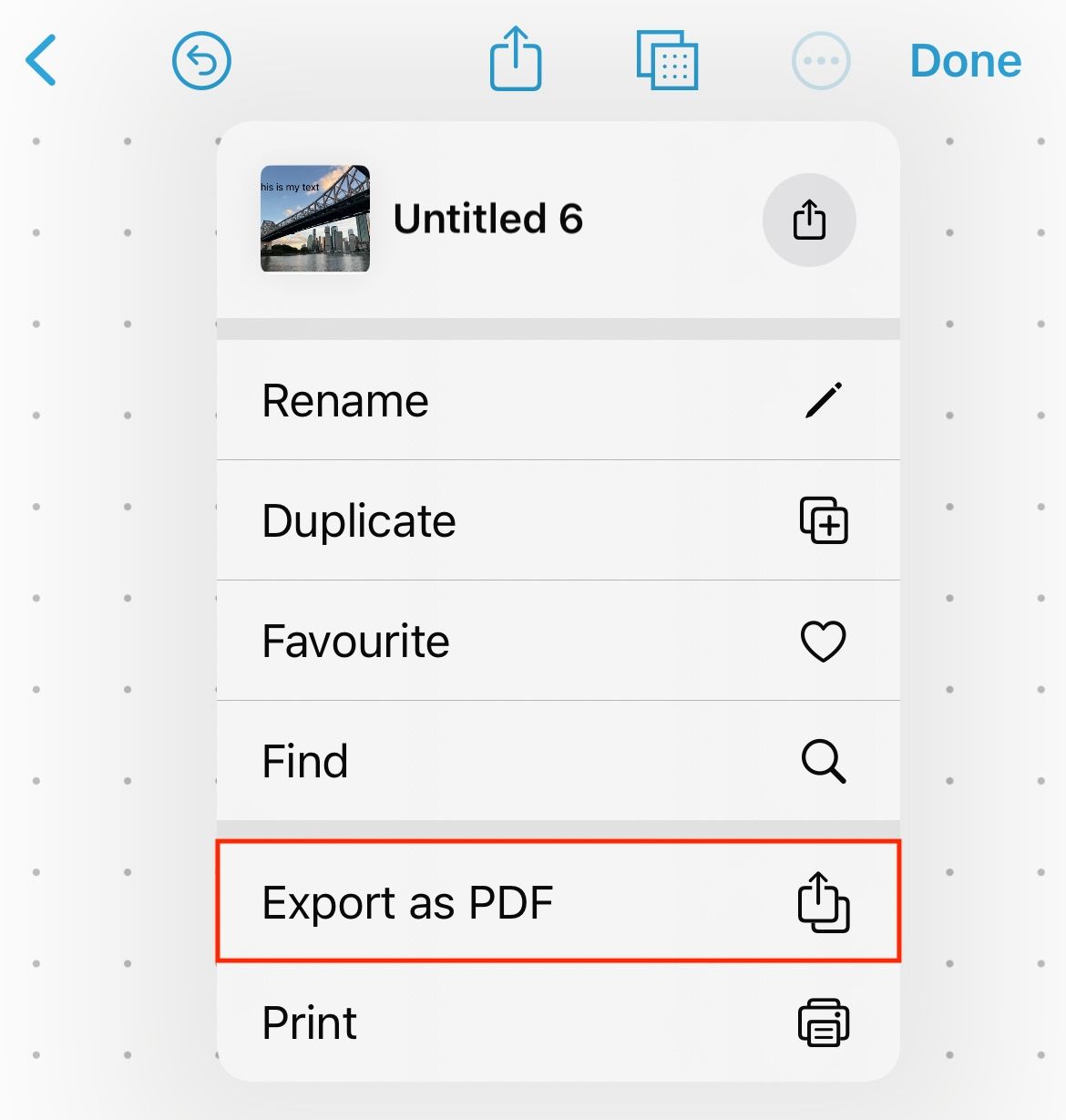 Export as PDF in Freeform.