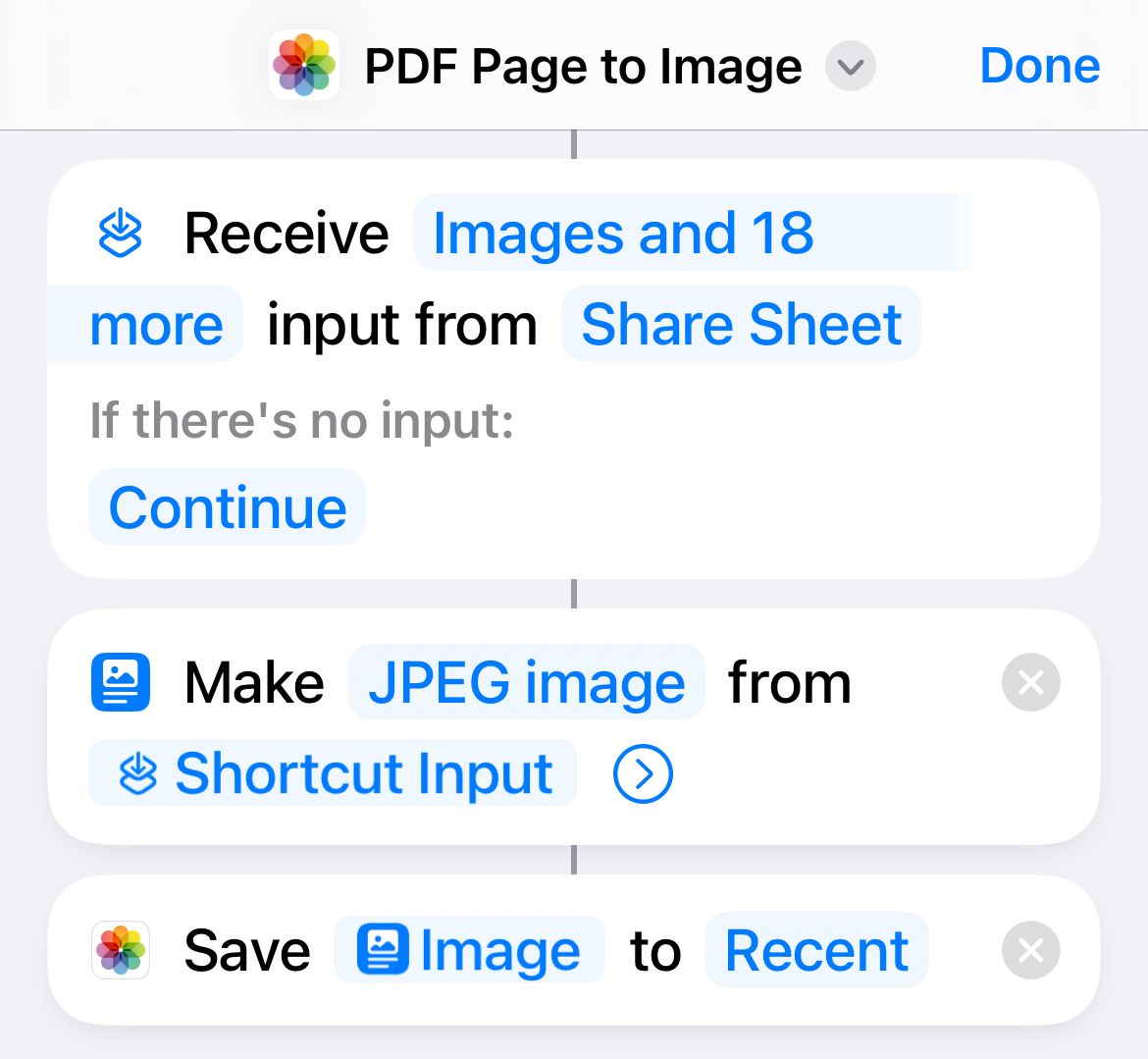 Use a Shortcuts workflow to convert PDF to image.