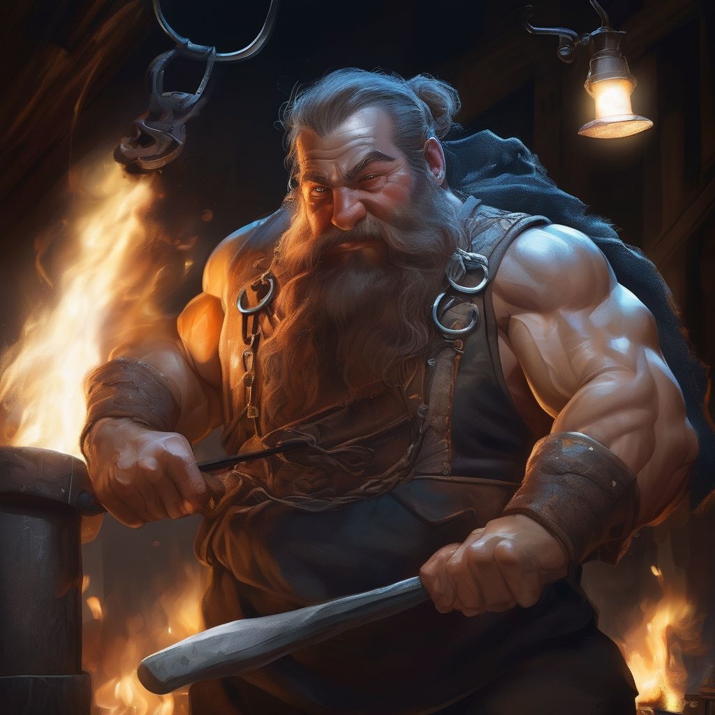 AI generated Image of Garrick the Blacksmith, as Described by ChatGPT