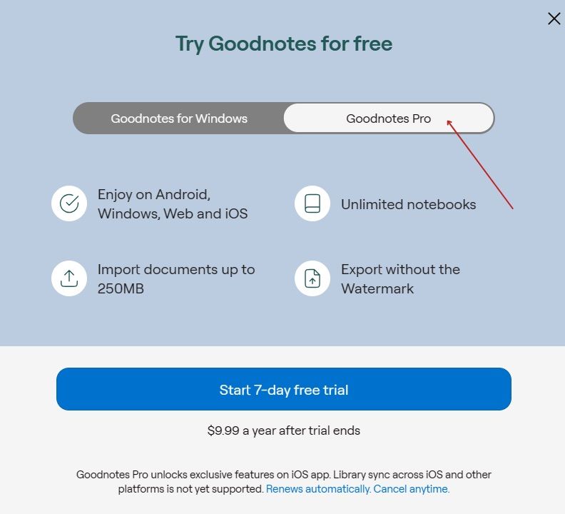 Tap or click 'Goodnotes Pro.'