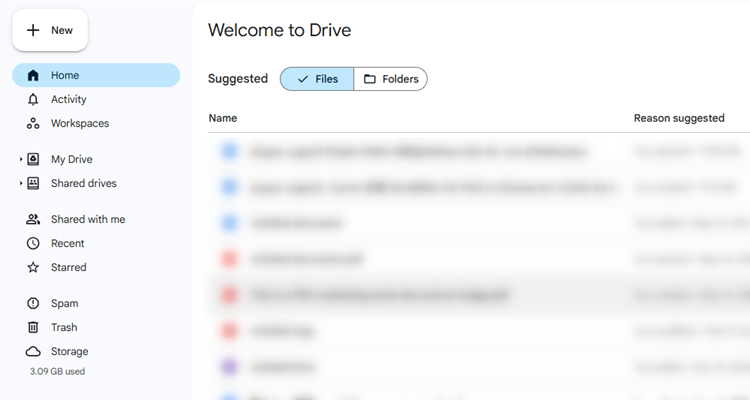 The Google Drive Home page.