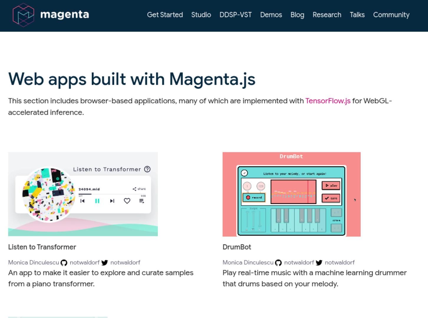 The Google Magenta demos page.