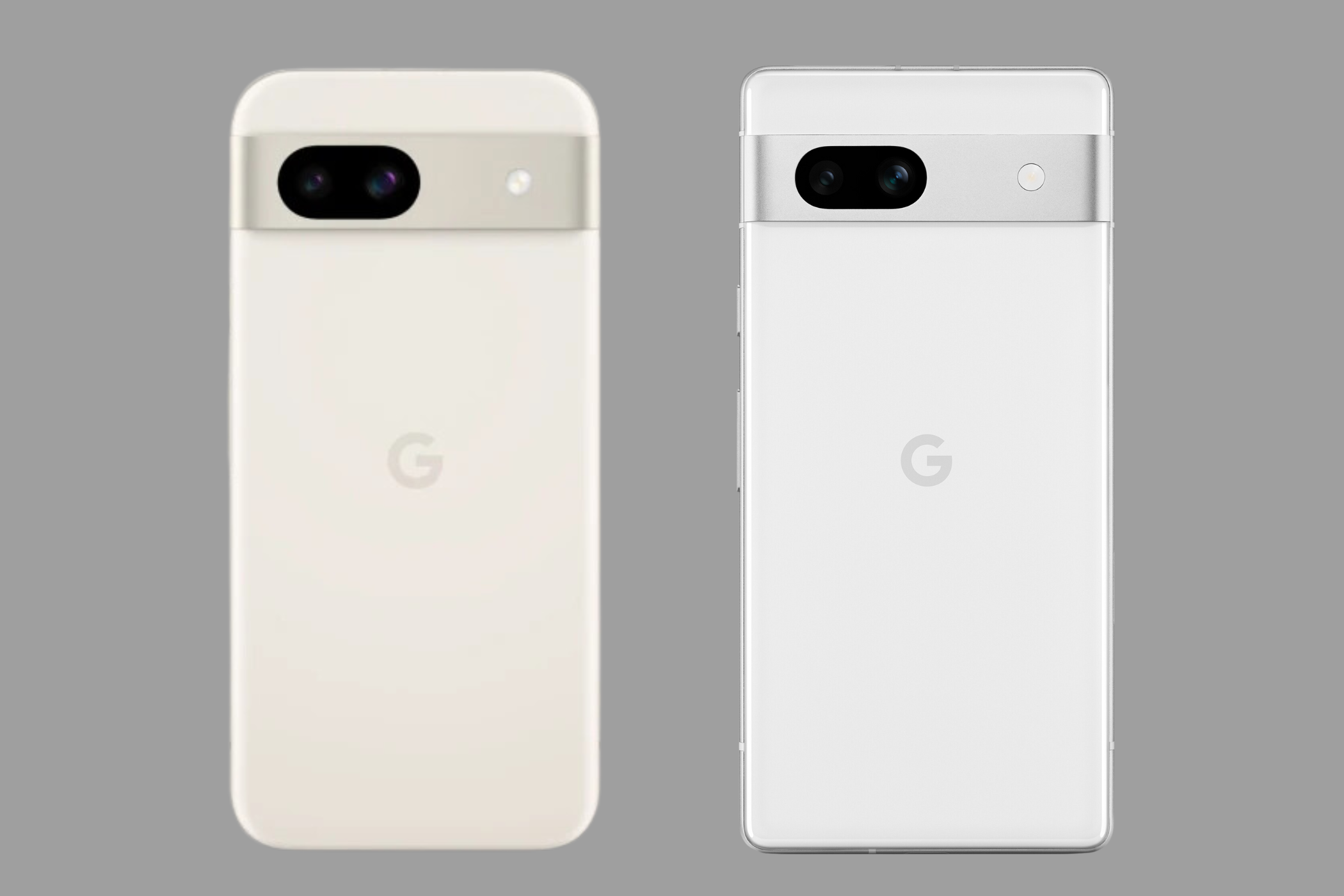 Image of the Google Pixel 8a on the left and the Pixel 7a on the right.