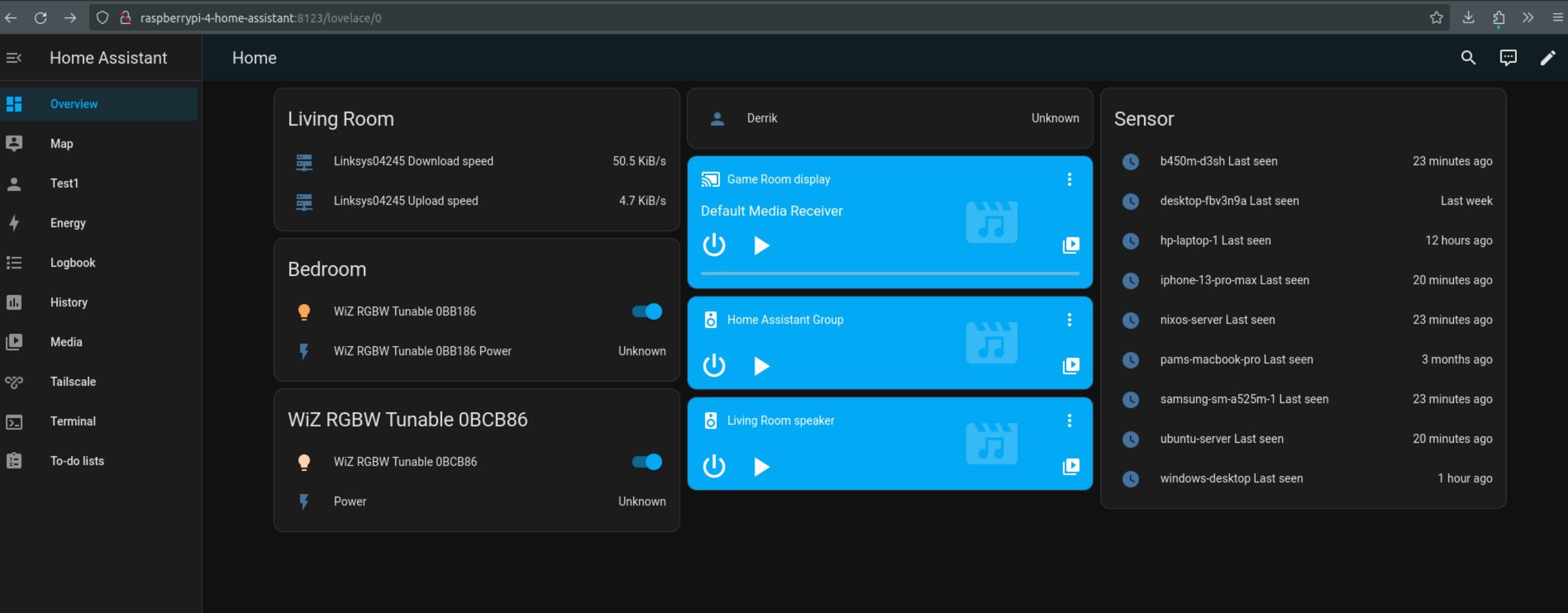 Using the Home Assistant smart home dashboard.