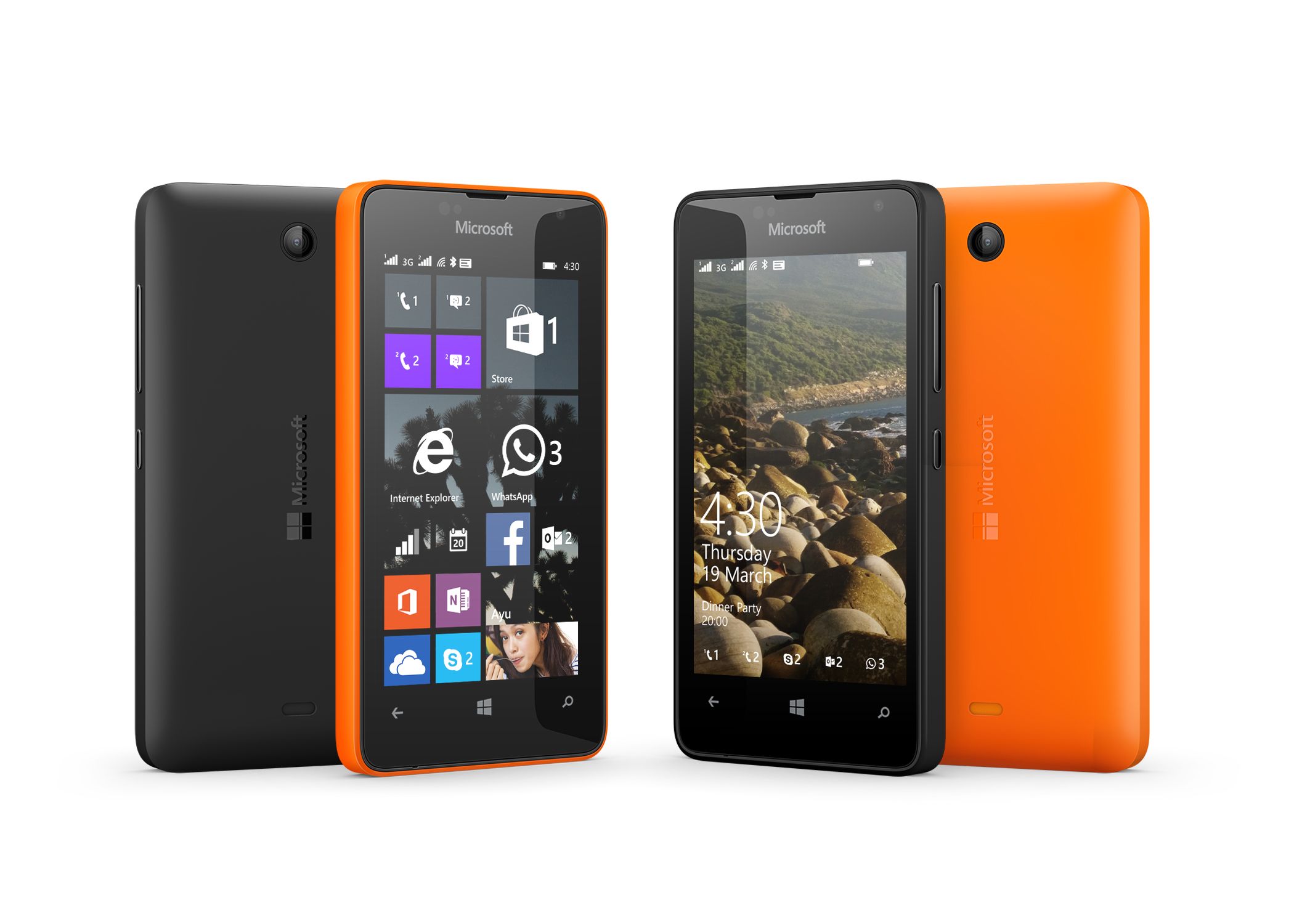 Home and lock screen of a Lumia 430 Smartphone.