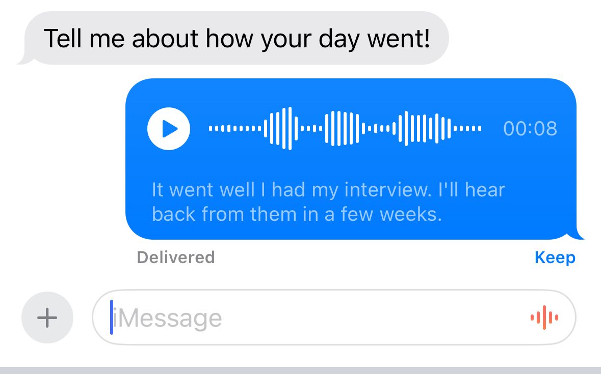 Audio message with transcription sent on iMessage.