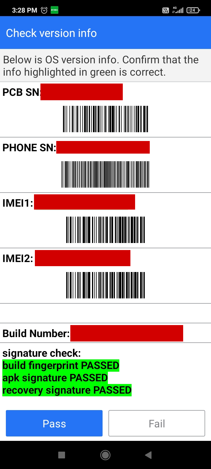 Страница с информацией об оборудовании, показывающая номера IMEI на Android.