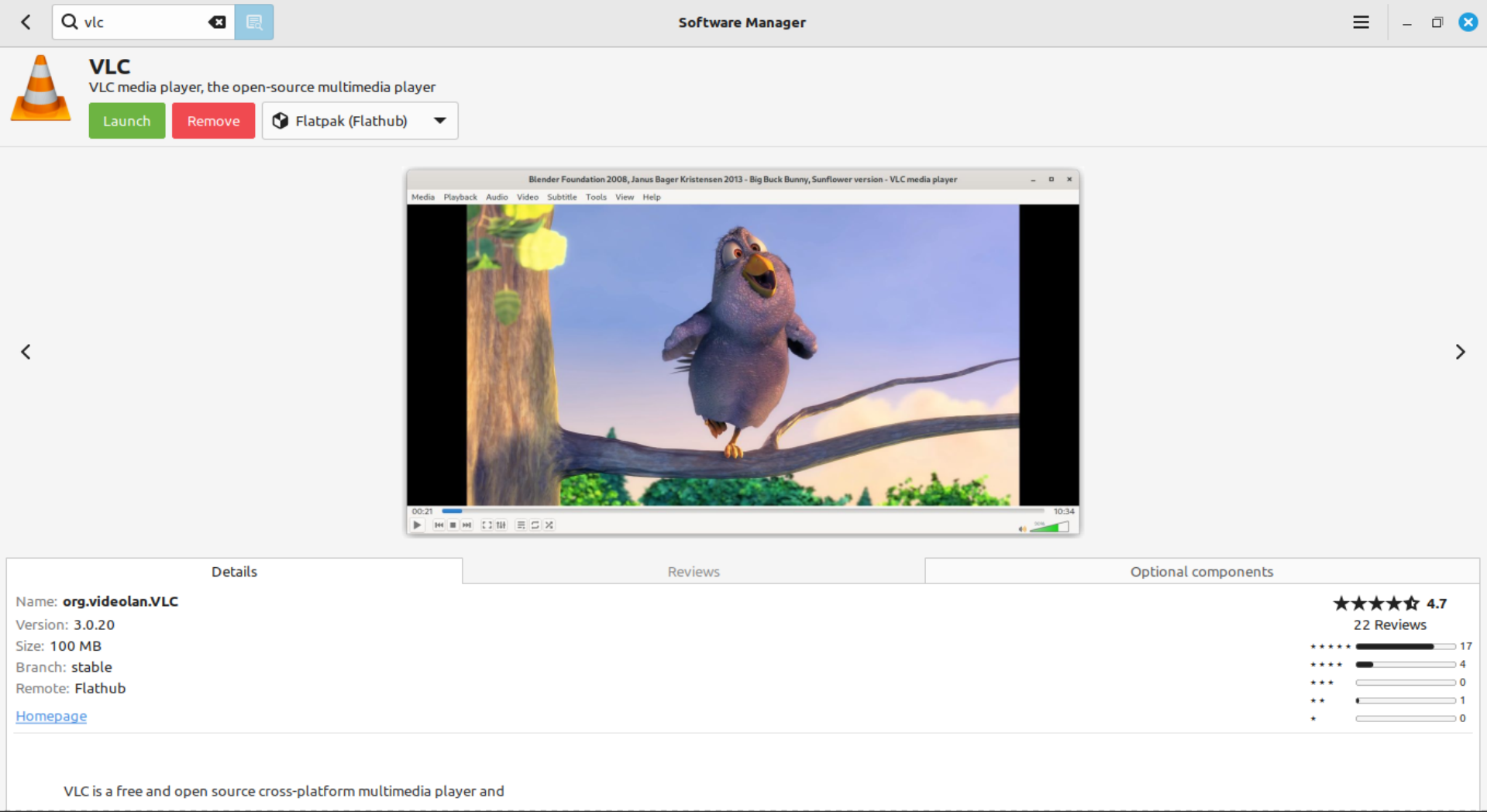 An instance of Installing VLC on Linux Mint using Software Manager