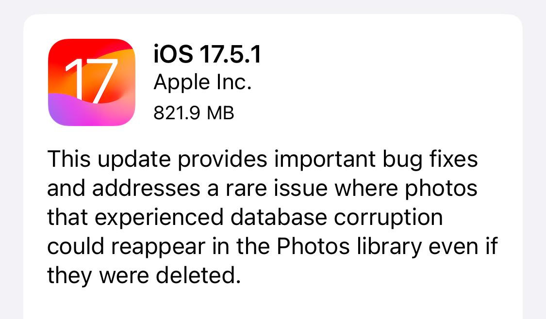 iOS 17.5.1 update notes.