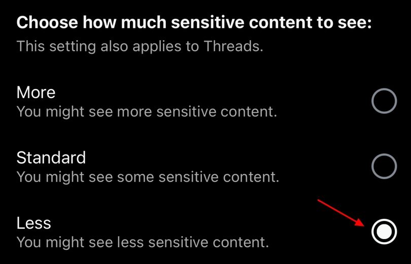 Less option in the Content Sensativity page