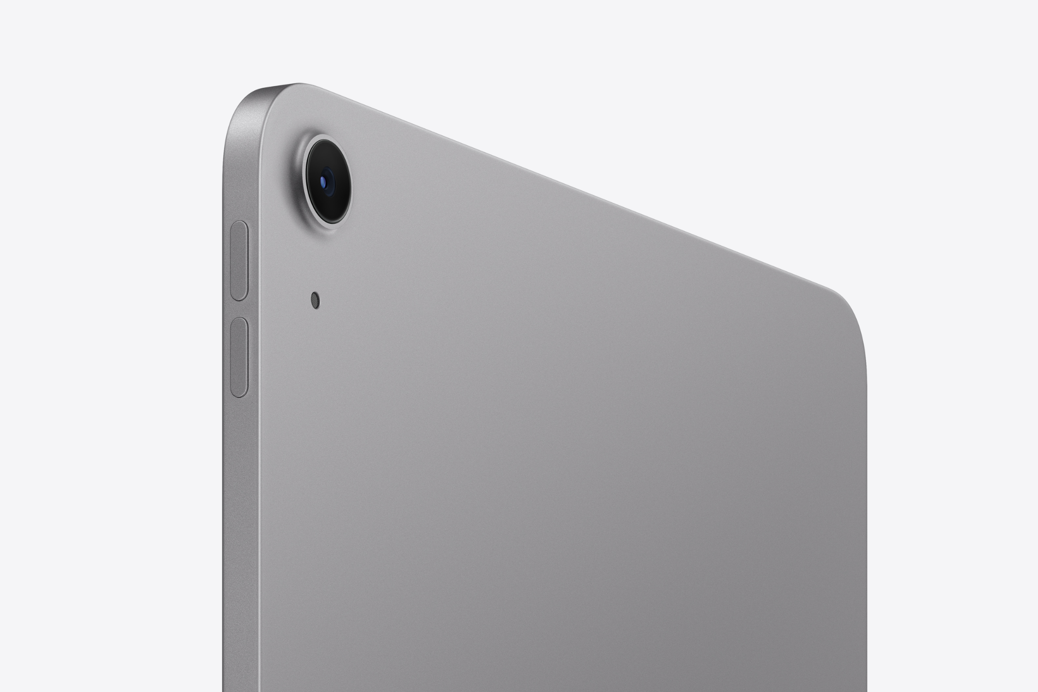 Image of the M2 iPad Air in Space Gray color, highlighting the rear-facing camera.