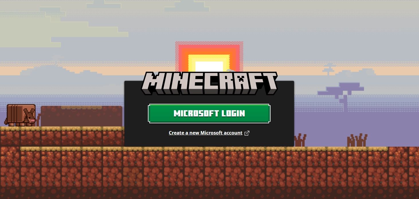 Minecraft log in page.