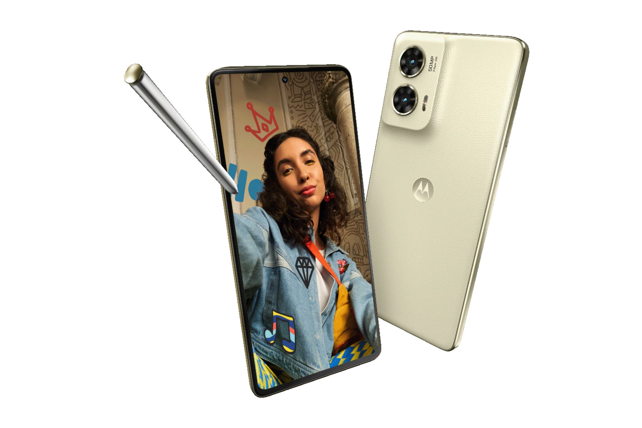 Moto G Stylus 5G press image with a woman taking a selfie. 