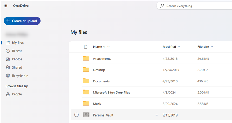 The OneDrive My Files page.