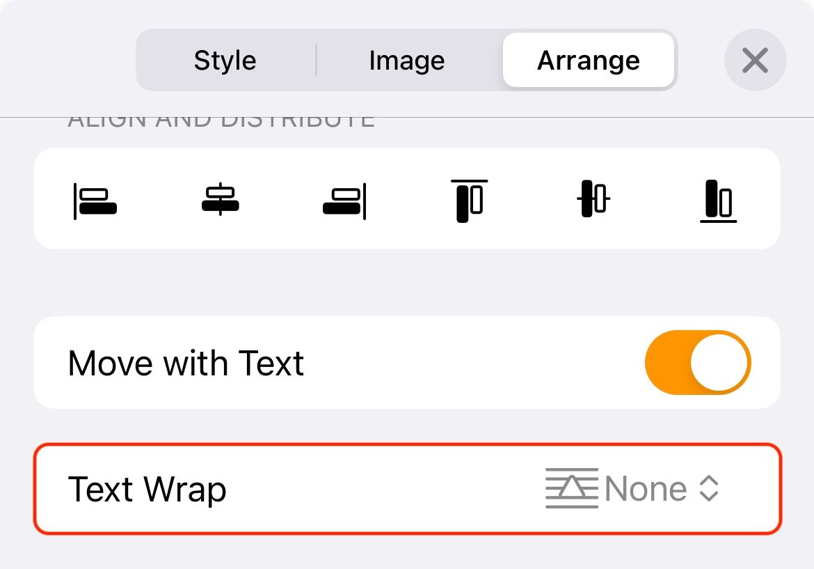 Adjust text wrapping in a Pages document.