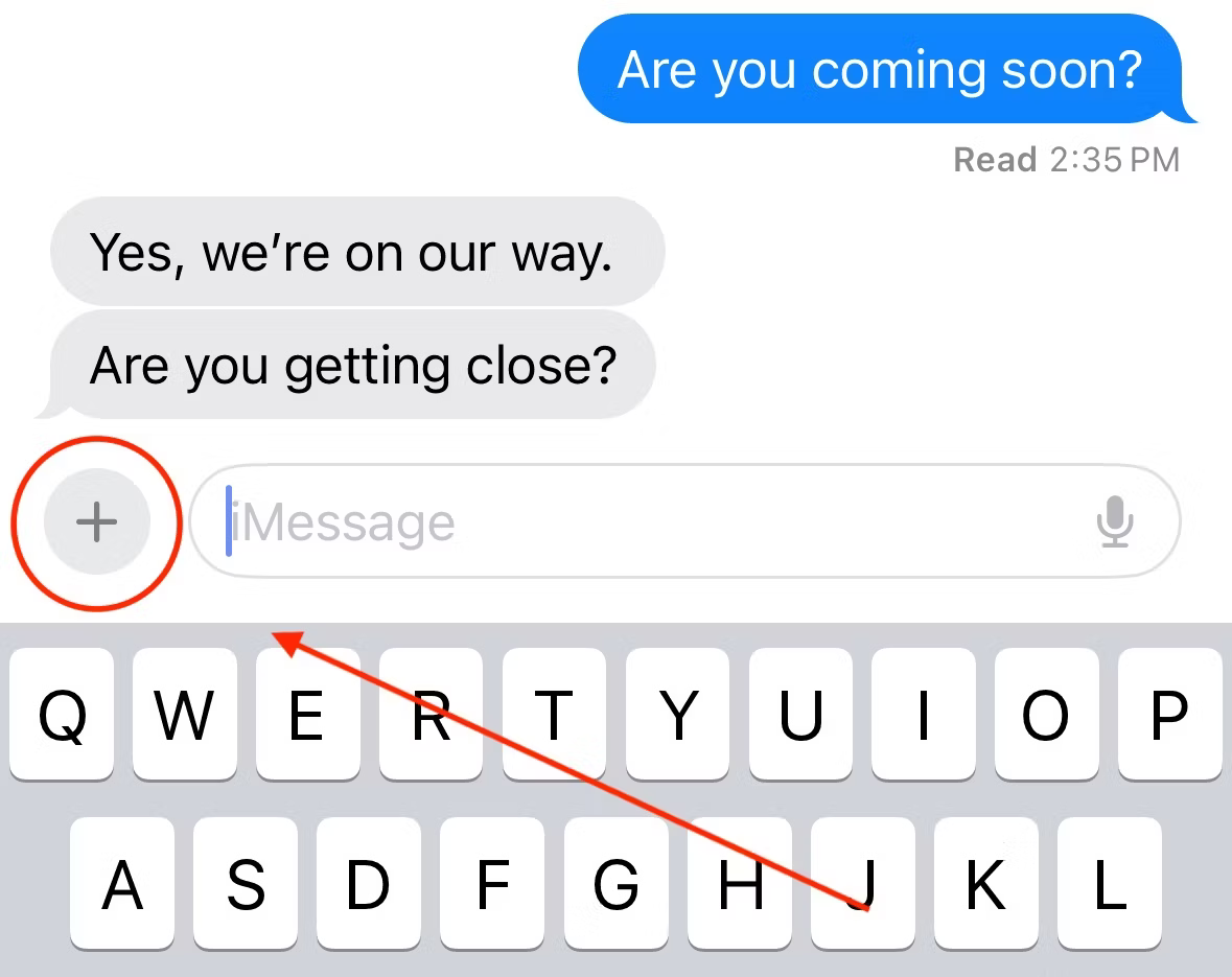 Plus icon circled within iMessage.