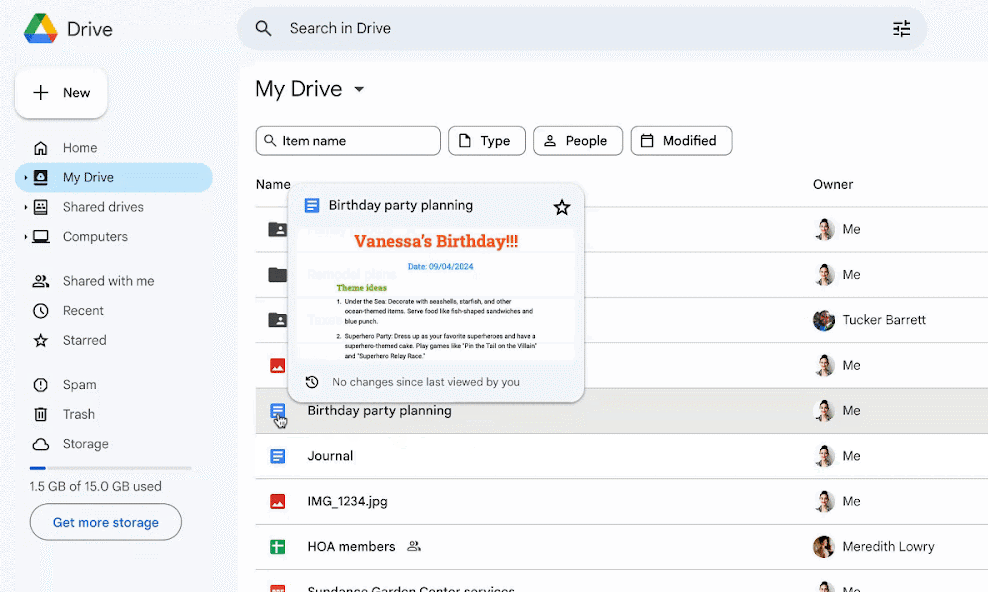 Google Drive screenshot showing a preview of a Docs file.