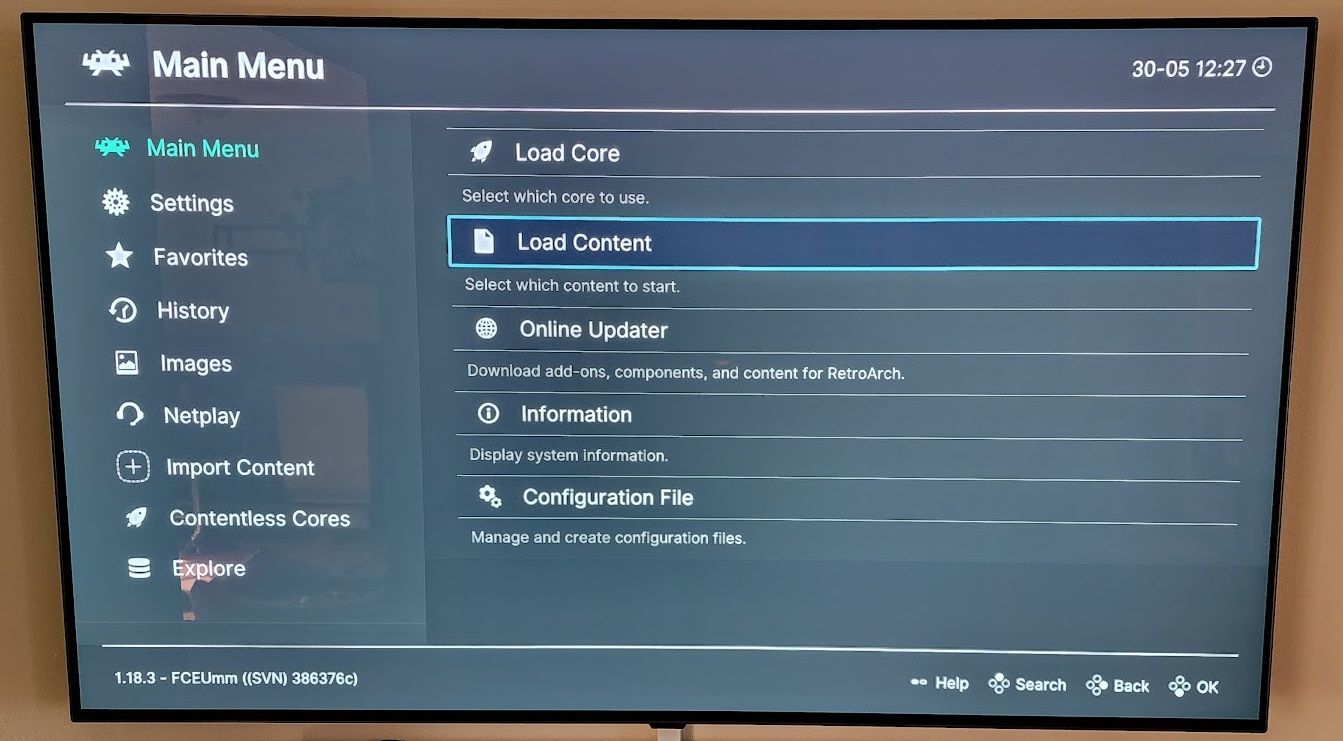 Retroarch content loading menu